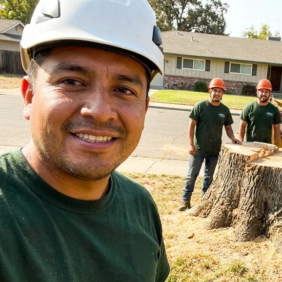 Smiling Leo's Tree Care crew selfie after removing a large oak in Philadelphia